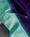Purplish Blue Gadwal pattu saree with contrast light blue border and blouse
