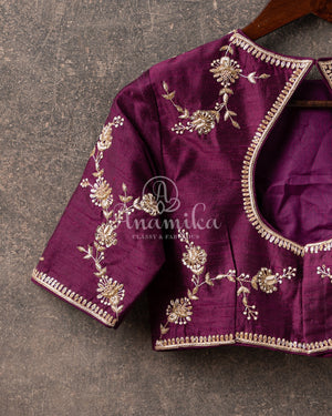 Purple Closed Neck blouse with placement work
