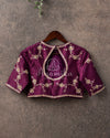 Purple Closed Neck blouse with placement work