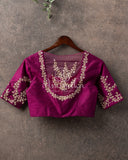 Purple Blouse with gold zardosi work with net overlay on the back