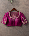 Purple Blouse with gold zardosi work with net overlay on the back