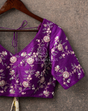 Purple Elbow sleeves blouse with beautiful embroidery