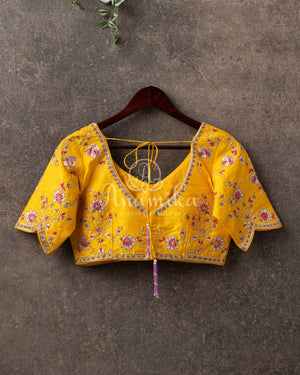 Yellow Elbow sleeves blouse with beautiful embroidery all over