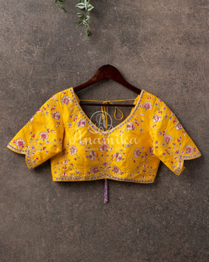 Yellow Elbow sleeves blouse with beautiful embroidery all over