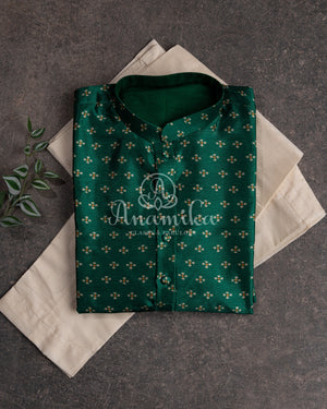 Dark Green Chanderi Silk Kurta with buttas