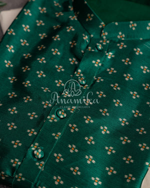 Dark Green Chanderi Silk Kurta with buttas