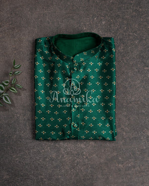 Dark Green Chanderi Silk Kurta with buttas