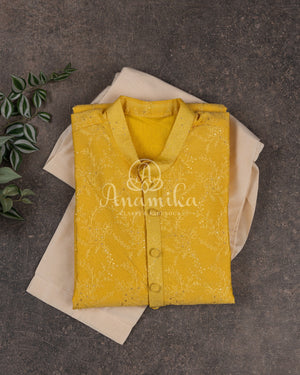 Pastel Yellow Embroidered Kurta on Chanderi Silk Kurta