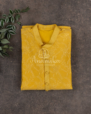 Pastel Yellow Embroidered Kurta on Chanderi Silk Kurta