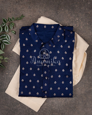 Royal Blue Chanderi Silk Kurta with zari woven buttas