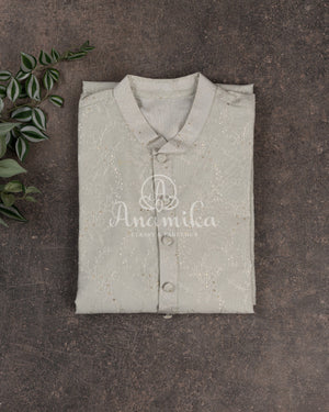 Light Beige/Grey Embroidered Kurta on Chanderi Silk Kurta