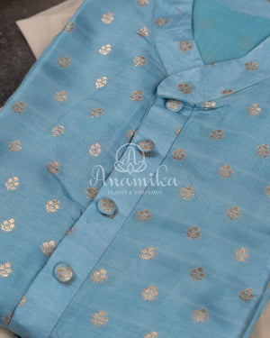 Blue Chanderi Silk Kurta with goldzari woven buttis