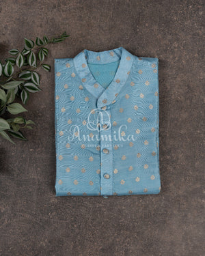 Blue Chanderi Silk Kurta with goldzari woven buttis