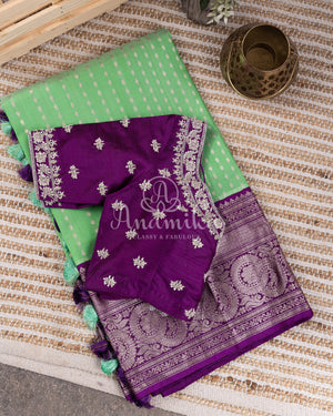 Venkatagiri pattu saree in a stunning Pastel Green with purple combination