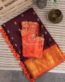 Beautiful Gadwal pattu saree in brown/orange combination
