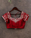 Maroon short sleeves blouse with silver work