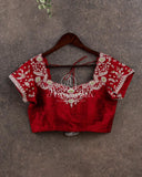 Maroon short sleeves blouse with silver work