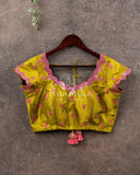 Mehendi Green short sleeves blouse with mirror and thread work