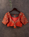 Orange Elbow sleeves blouse with beautiful gold embroidery.