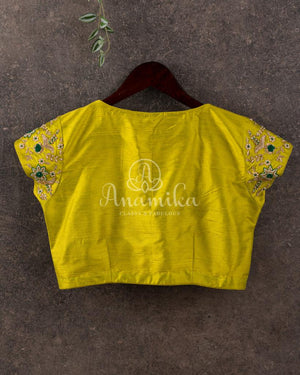 Mehendi Green Blouse with peter pan collar style