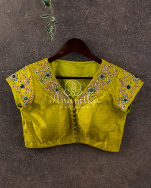 Mehendi Green Blouse with peter pan collar style