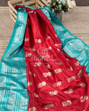 Venkatagiri pattu saree in a classic red and blue combination