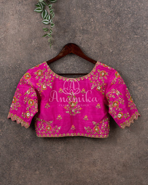 Hot Pink Blouse with beautifully designed embroidery