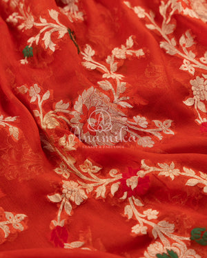 Banarasi Georgette Saree in a striking Burnt Orange color