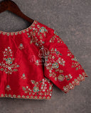 Stunning Floral Kanchi saree in a sea green red combo