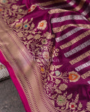 Magenta Banarasi Silk Saree with zari woven stripes
