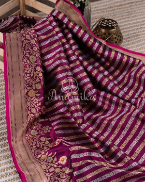 Magenta Banarasi Silk Saree with zari woven stripes
