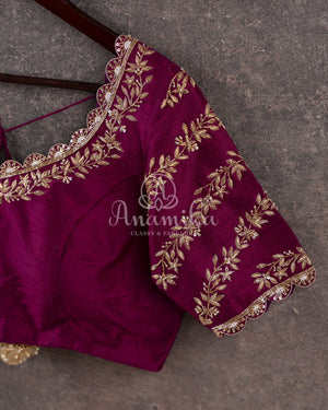 Magenta Banarasi Silk Saree with zari woven stripes