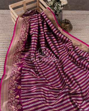Magenta Banarasi Silk Saree with zari woven stripes
