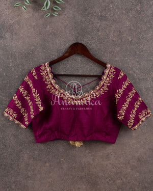 Magenta Banarasi Silk Saree with zari woven stripes