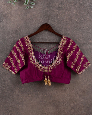 Magenta Banarasi Silk Saree with zari woven stripes