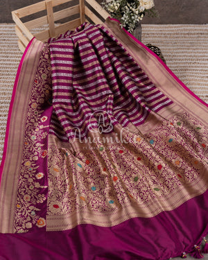 Magenta Banarasi Silk Saree with zari woven stripes