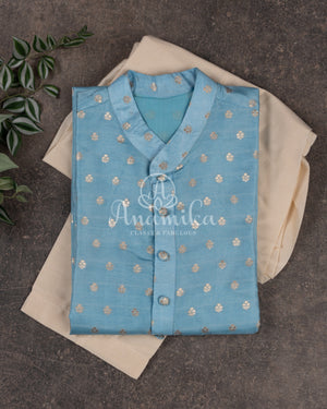 Light Blue Chanderi Silk Kurta with zari woven buttas