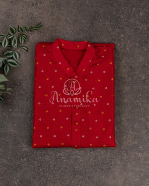 Red Kurta with white and yellow bandini