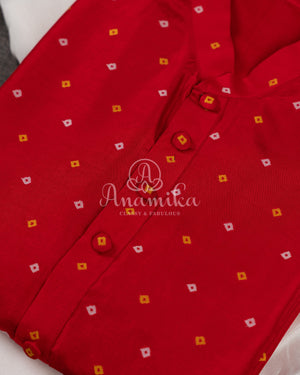 Red Kurta with white and yellow bandini