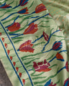 Pista Green Kanchipattu saree with floral prints border and pallu
