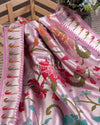 Baby Pink Tusser georgette saree with all over paithani weave