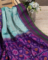 Blue/Purple Twill Silk saree paired with an intricately designed blouse