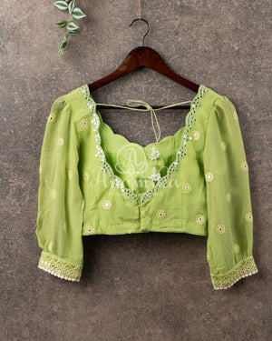 Green Chikankari and mirror work Georgette saree in leheriya pattern