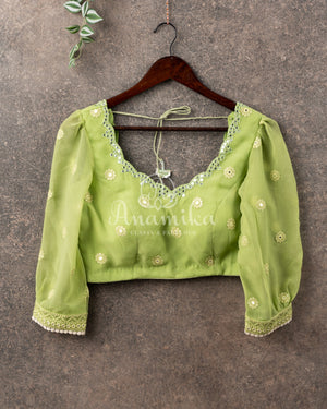 Green Chikankari and mirror work Georgette saree in leheriya pattern