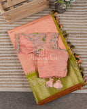 Peach/Green Gadwal Pattu saree with peach blouse