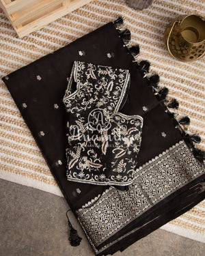 Black Chanderi saree with a beautiful black blouse