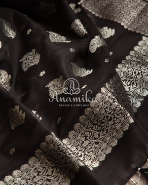 Black Chanderi saree with a beautiful black blouse
