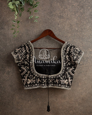 Black Chanderi saree with a beautiful black blouse