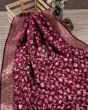 Wine color banaras jaal saree with meenakari buttas