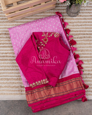 Shades oh Pink Bandini Pure Silk saree with a lovely paithani border